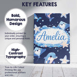Personalised Name Cute Dolphin Stingray Starfish Cartoon Sea Life Custom  Bespoke Canvas Wall Art Print Decor Picture Ready to Hang