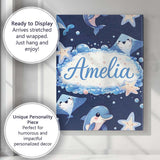 Personalised Name Cute Dolphin Stingray Starfish Cartoon Sea Life Custom  Bespoke Canvas Wall Art Print Decor Picture Ready to Hang