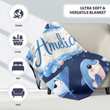 Cute Dolphin Stingray Starfish Cartoon Sea Life Pattern Navy Lovely  Personalised Custom Name Super Soft Fleece Blanket Bed Sofa Throw