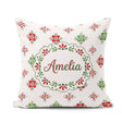Custom Name Scandinavian Style Red and Green Floral Pattern Folk Square Filled Cushion Throw Pillow Sofa Bed Home Decor Zip Washable UK Made
