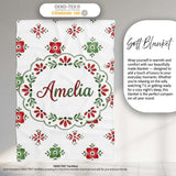Cute Scandinavian Style Red and Green Floral Pattern Christmas Folk  Personalised Custom Name Super Soft Fleece Blanket Bed Sofa Throw