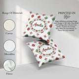 Custom Name Scandinavian Style Red and Green Floral Pattern Folk Square Filled Cushion Throw Pillow Sofa Bed Home Decor Zip Washable UK Made
