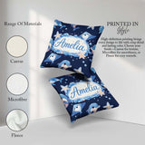 Custom Name Cute Dolphin Stingray Starfish Cartoon Sea Life Navy Square Filled Cushion Throw Pillow Sofa Bed Home Decor Zip Washable UK Made