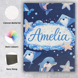 Personalised Name Cute Dolphin Stingray Starfish Cartoon Sea Life Custom  Bespoke Canvas Wall Art Print Decor Picture Ready to Hang