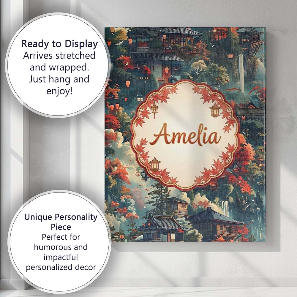Personalised Name Japanese Autumn Village Custom  Unique Gift Idea Elegant Feature Canvas Wall Art Print Decor Picture Ready to Hang