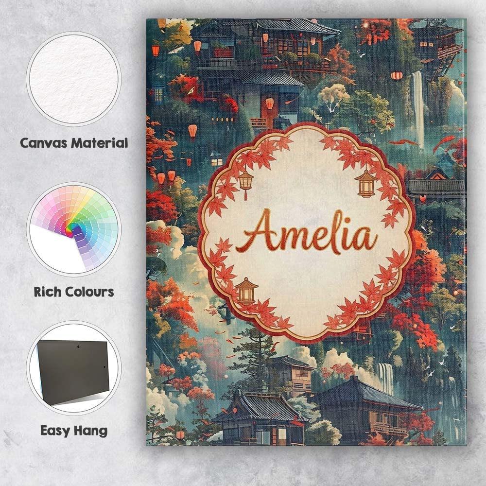 Personalised Name Japanese Autumn Village Custom  Unique Gift Idea Elegant Feature Canvas Wall Art Print Decor Picture Ready to Hang