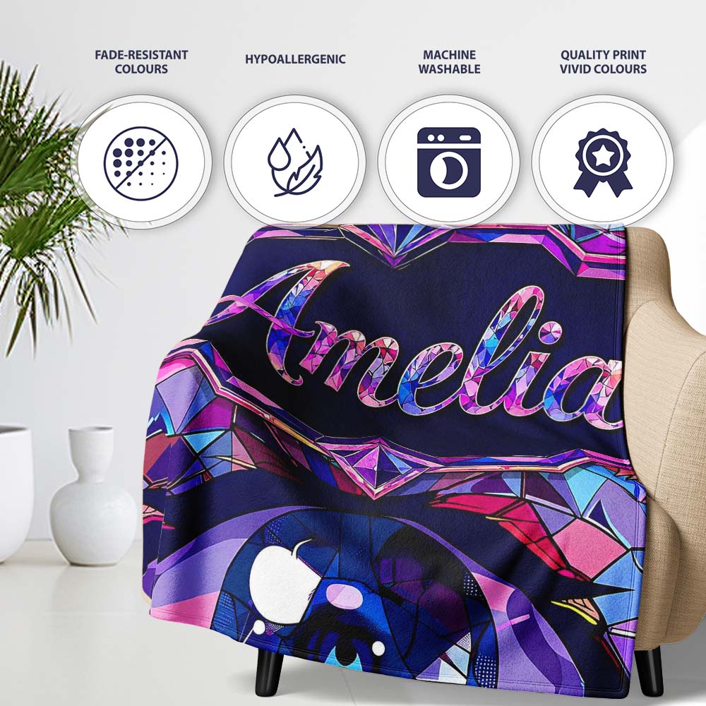 Colorful Geometric Eye Mosaic Seamless Pattern Modern Abstract  Personalised Custom Name Super Soft Fleece Blanket Bed Sofa Throw