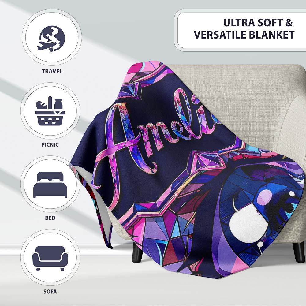 Colorful Geometric Eye Mosaic Seamless Pattern Modern Abstract  Personalised Custom Name Super Soft Fleece Blanket Bed Sofa Throw