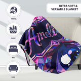 Colorful Geometric Eye Mosaic Seamless Pattern Modern Abstract  Personalised Custom Name Super Soft Fleece Blanket Bed Sofa Throw