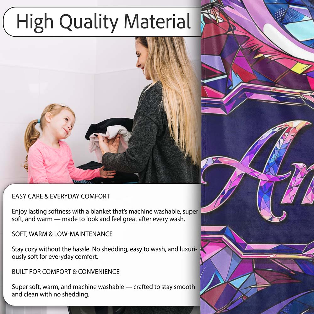 Colorful Geometric Eye Mosaic Seamless Pattern Modern Abstract  Personalised Custom Name Super Soft Fleece Blanket Bed Sofa Throw
