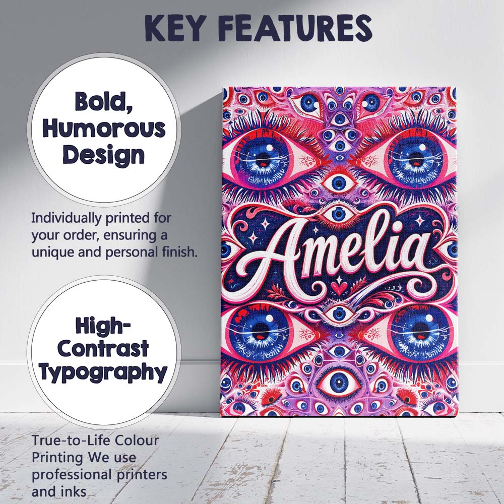 Personalised Name Psychedelic Multiple Eyes Custom  Bespoke Interior Contemporary Canvas Wall Art Print Decor Picture Ready to Hang