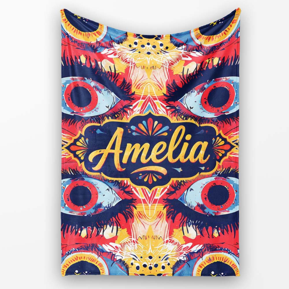 Bold Symmetrical Eye Motif Seamless Pattern Abstract Decorative  Personalised Custom Name Super Soft Fleece Blanket Bed Sofa Throw