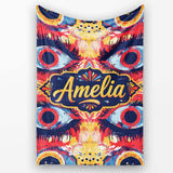 Bold Symmetrical Eye Motif Seamless Pattern Abstract Decorative  Personalised Custom Name Super Soft Fleece Blanket Bed Sofa Throw
