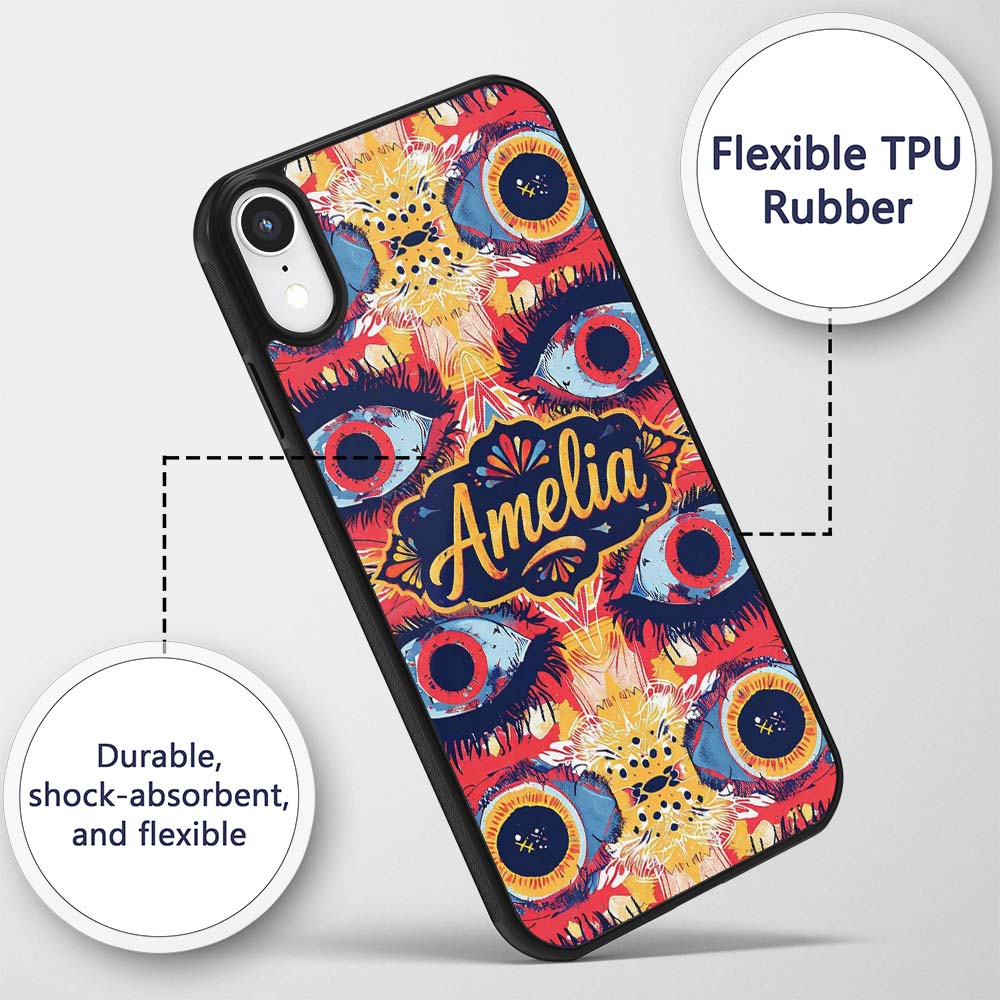 Bold Symmetrical Eye Motif Decorative Design Custom Name Protective Phone Case Mobile Cover Durable Everyday Smartphone Shock Resistant