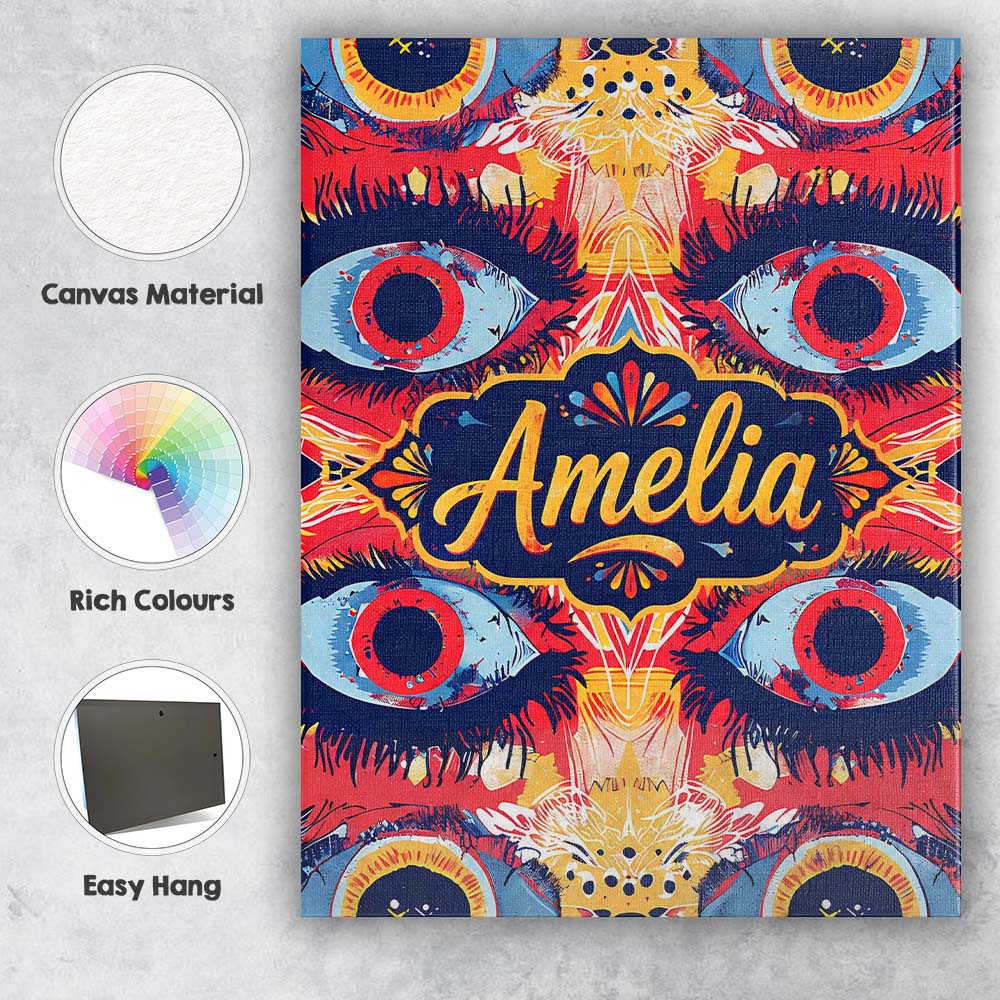 Personalised Name Bold Symmetrical Eye Custom  Modern Room Accent Elegant Feature Canvas Wall Art Print Decor Picture Ready to Hang