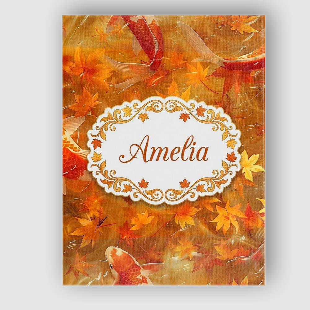 Personalised Name Autumn Koi Fish with Custom  Modern Room Accent Elegant Feature Canvas Wall Art Print Decor Picture Ready to Hang