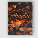 Personalised Name Dark Autumn Pond Koi Fish Custom  Bespoke Interior Contemporary Canvas Wall Art Print Decor Picture Ready to Hang