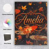 Personalised Name Dark Autumn Pond Koi Fish Custom  Bespoke Interior Contemporary Canvas Wall Art Print Decor Picture Ready to Hang