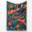 Koi Fish in Clear Blue Water with Autumn Leaves Pattern Nature  Personalised Custom Name Super Soft Fleece Blanket Bed Sofa Throw