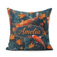Custom Name Koi Fish Clear Blue Water with Autumn Leaves Pattern Square Filled Cushion Throw Pillow Sofa Bed Home Decor Zip Washable UK Made