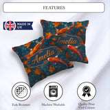Custom Name Koi Fish Clear Blue Water with Autumn Leaves Pattern Square Filled Cushion Throw Pillow Sofa Bed Home Decor Zip Washable UK Made