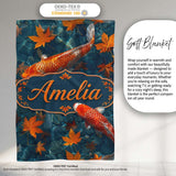 Koi Fish in Clear Blue Water with Autumn Leaves Pattern Nature  Personalised Custom Name Super Soft Fleece Blanket Bed Sofa Throw