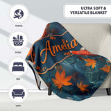 Koi Fish in Clear Blue Water with Autumn Leaves Pattern Nature  Personalised Custom Name Super Soft Fleece Blanket Bed Sofa Throw