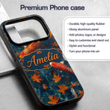 Koi Fish in Clear Blue Water with Autumn Leaves Custom Name Protective Phone Case Mobile Cover Durable Everyday Smartphone Shock Resistant
