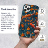 Koi Fish in Clear Blue Water with Autumn Leaves Custom Name Protective Phone Case Mobile Cover Durable Everyday Smartphone Shock Resistant