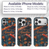 Koi Fish in Clear Blue Water with Autumn Leaves Custom Name Protective Phone Case Mobile Cover Durable Everyday Smartphone Shock Resistant