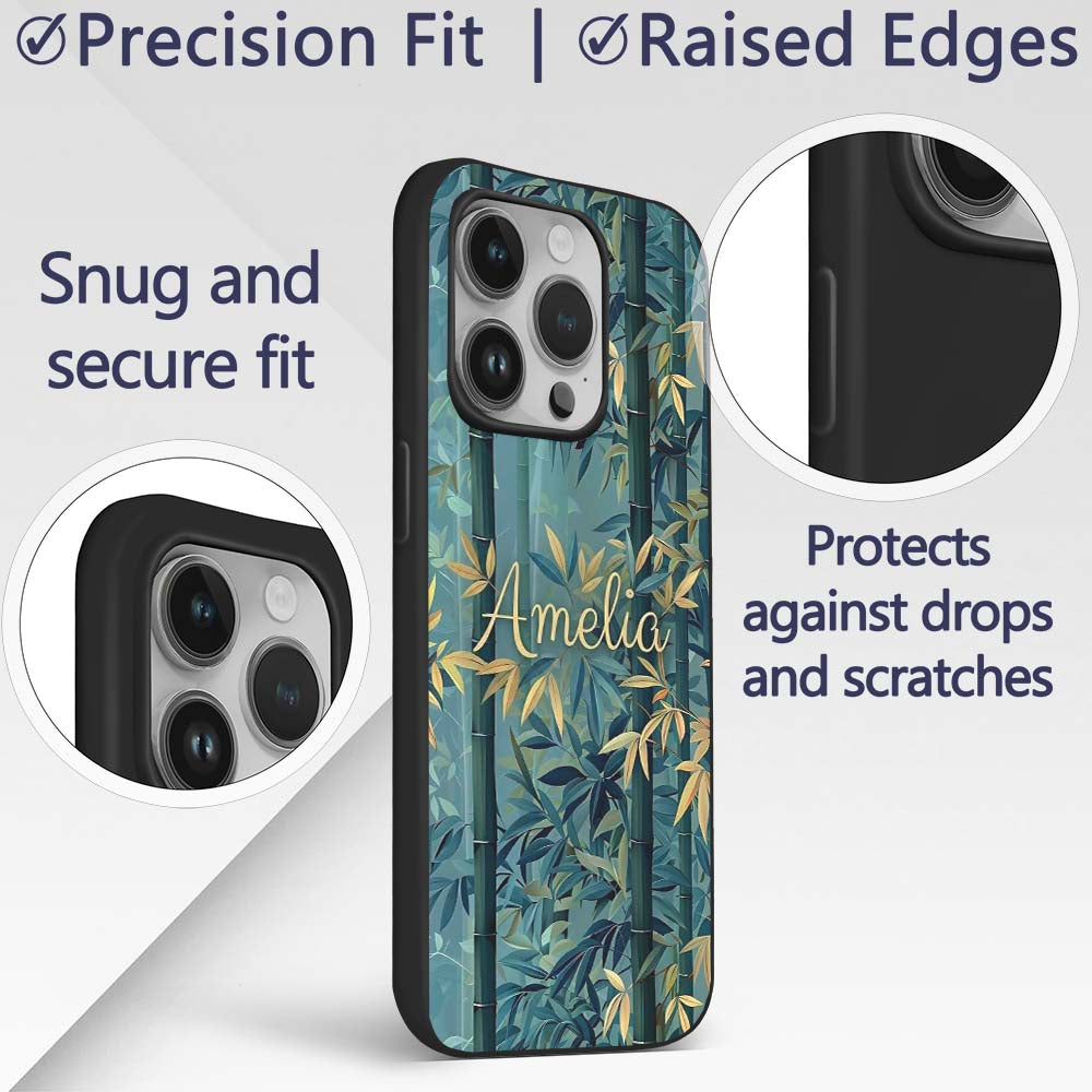 Serene Bamboo Forest with Soft Mist Pattern Asian Custom Name Protective Phone Case Mobile Cover Durable Everyday Smartphone Shock Resistant