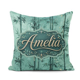 Custom Name Elegant Bamboo Stalks and Leaves Pattern Calm Green Square Filled Cushion Throw Pillow Sofa Bed Home Decor Zip Washable UK Made