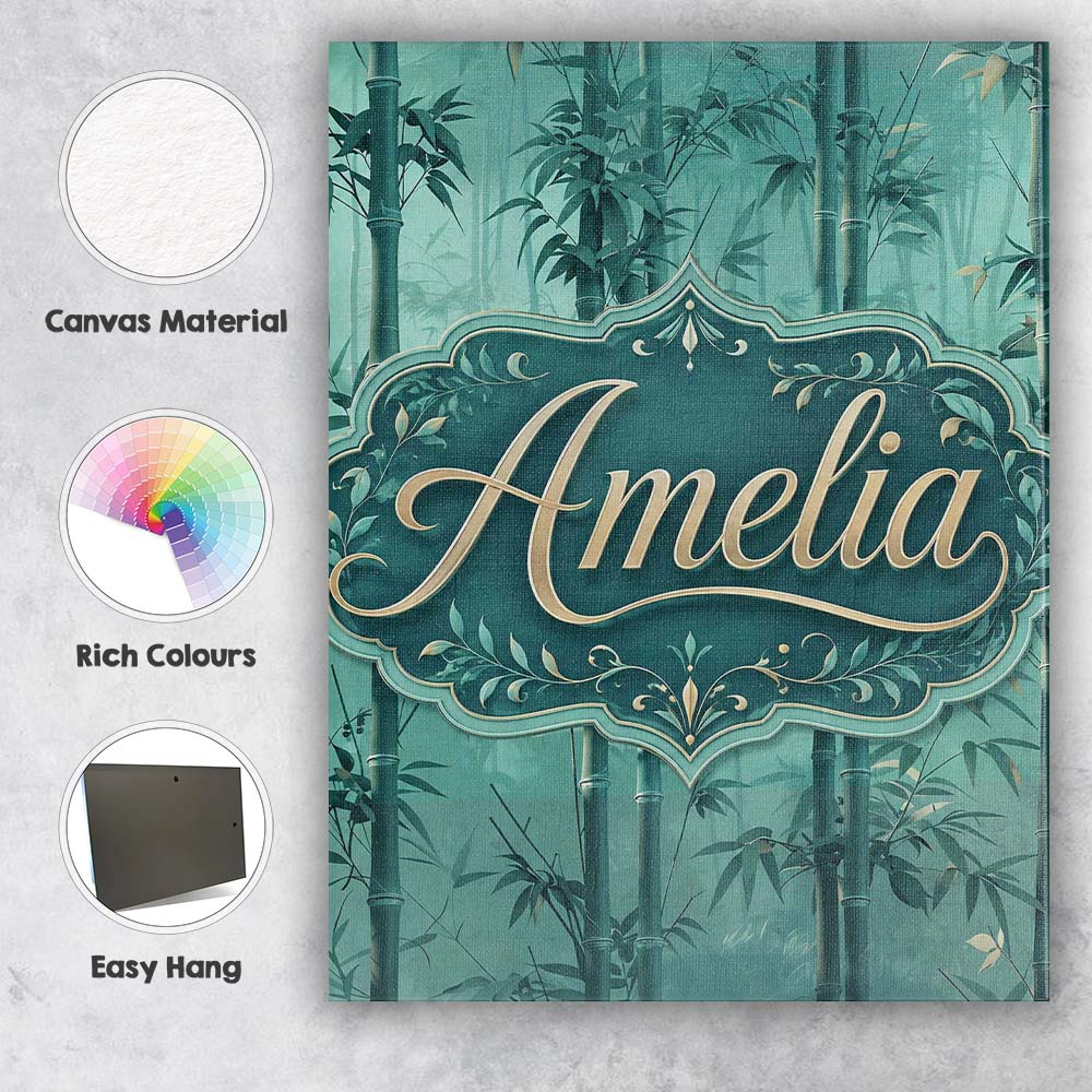 Personalised Name Elegant Bamboo Stalks and Custom  Bespoke Interior Contemporary Canvas Wall Art Print Decor Picture Ready to Hang