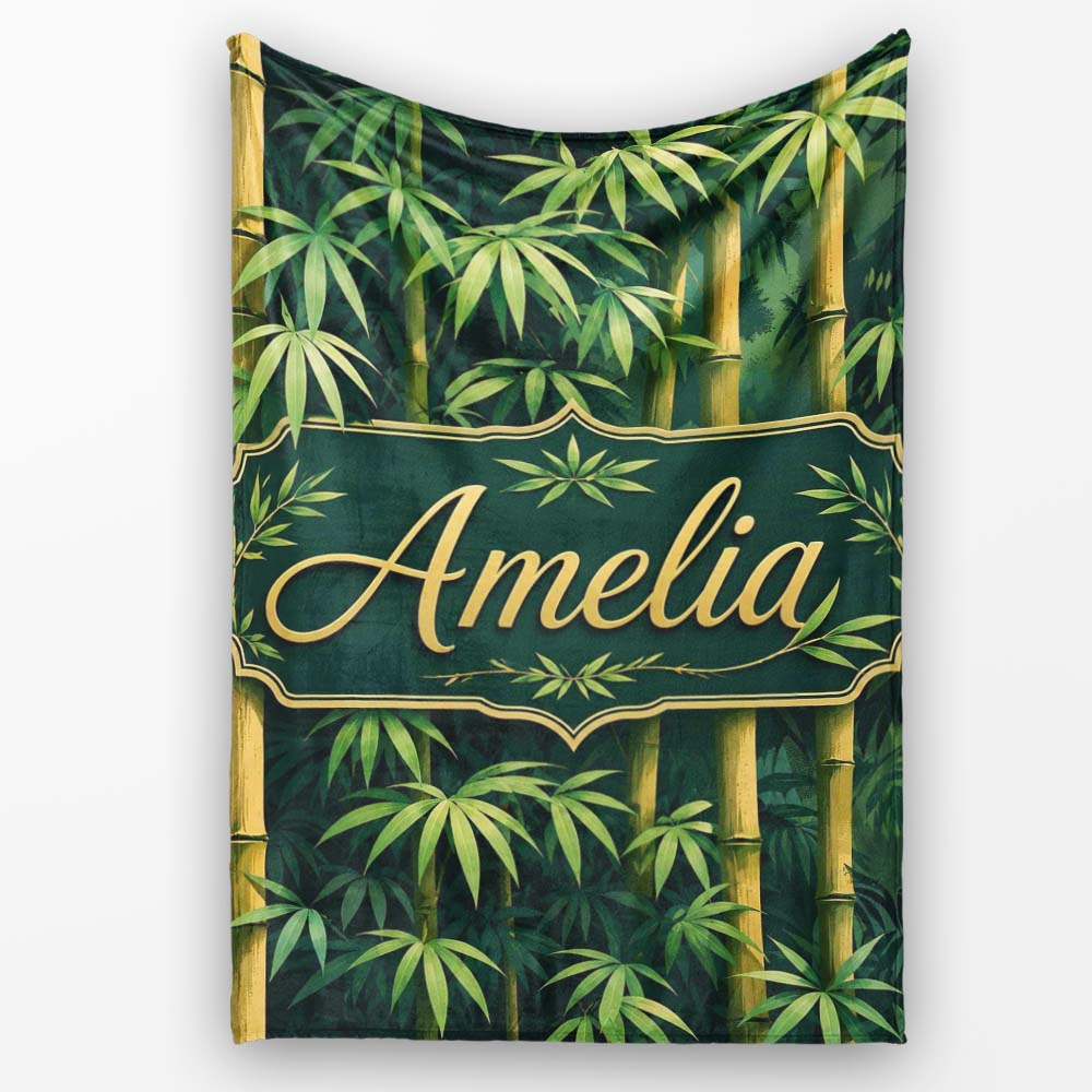 Dense Bamboo Jungle Leaves Seamless Pattern Lush Tropical Botanical  Personalised Custom Name Super Soft Fleece Blanket Bed Sofa Throw