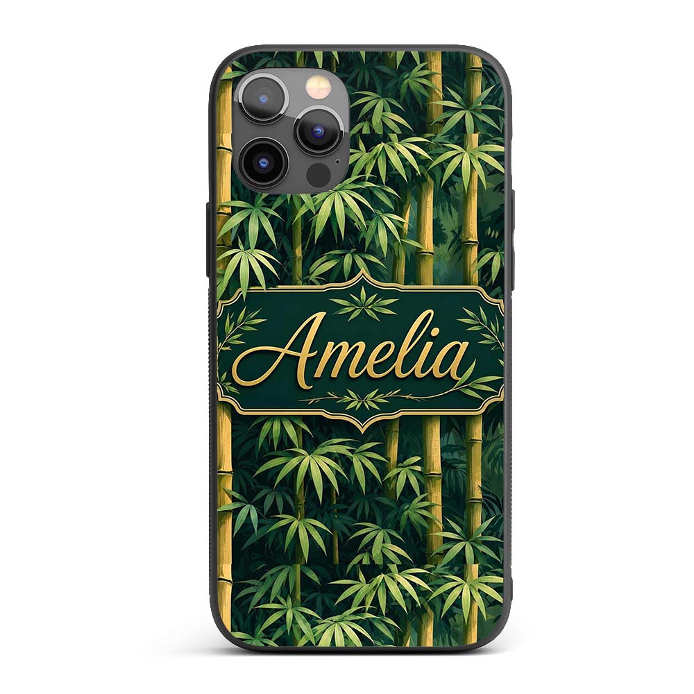 Dense Bamboo Jungle Leaves Seamless Pattern Lush Custom Name Protective Phone Case Mobile Cover Durable Everyday Smartphone Shock Resistant