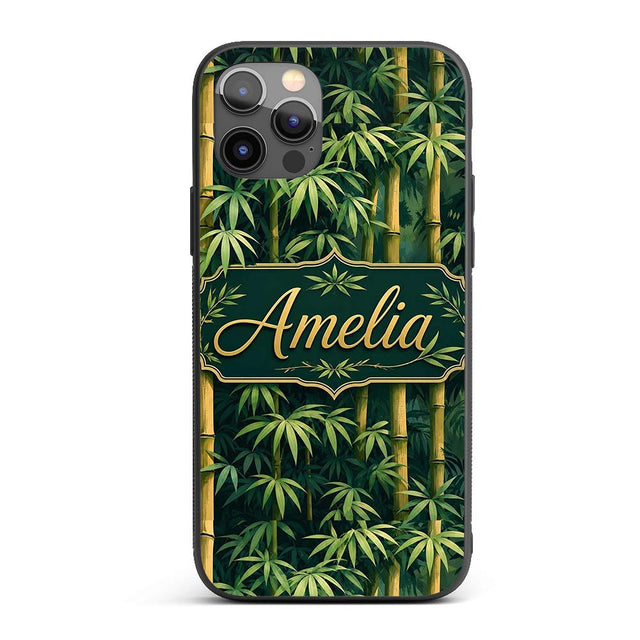 Dense Bamboo Jungle Leaves Seamless Pattern Lush Custom Name Protective Phone Case Mobile Cover Durable Everyday Smartphone Shock Resistant