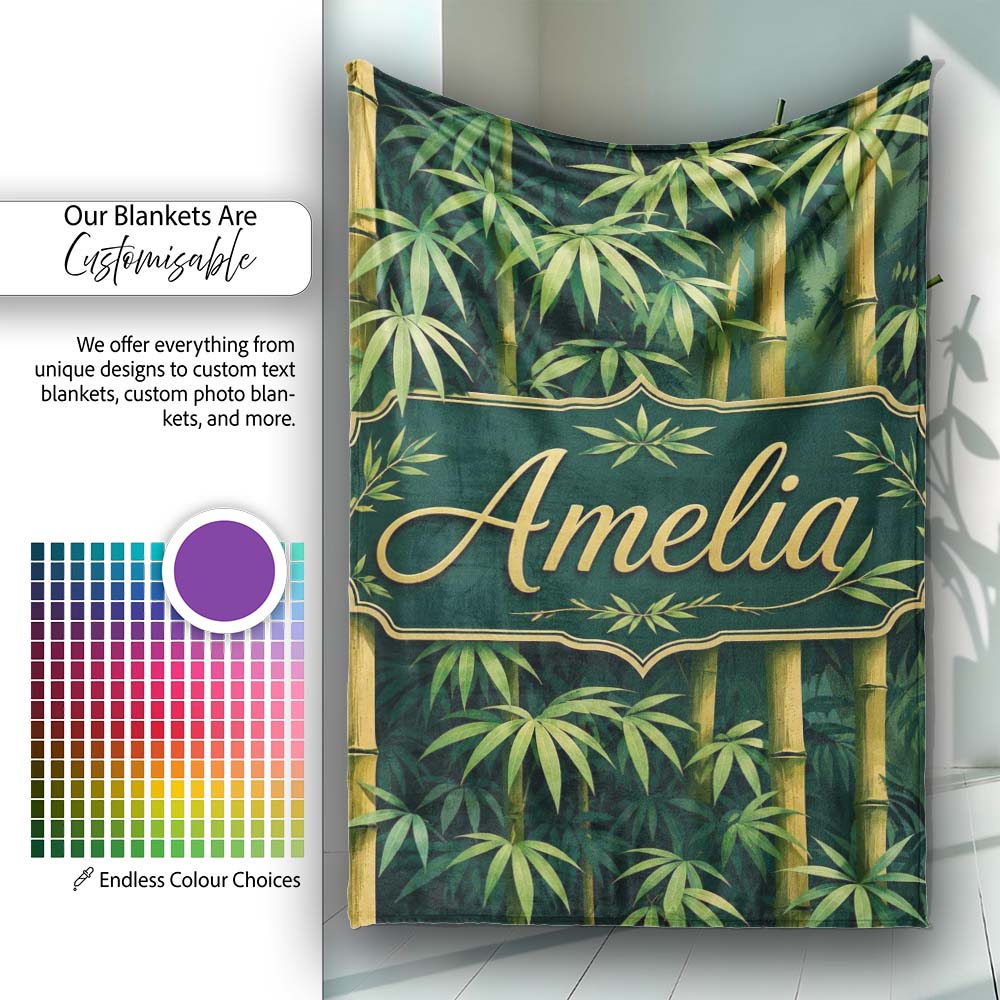 Dense Bamboo Jungle Leaves Seamless Pattern Lush Tropical Botanical  Personalised Custom Name Super Soft Fleece Blanket Bed Sofa Throw