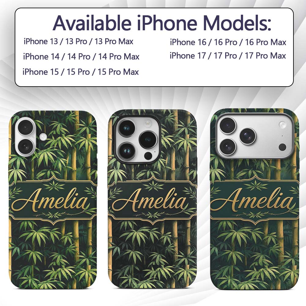 Dense Bamboo Jungle Leaves Seamless Pattern Lush Custom Name Protective Phone Case Mobile Cover Durable Everyday Smartphone Shock Resistant