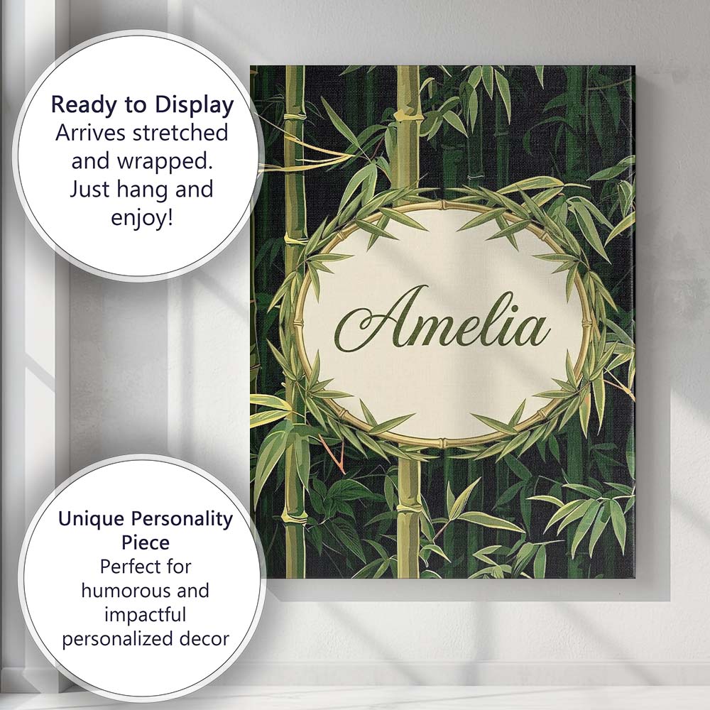 Personalised Name Dark Bamboo Forest Custom Premium Decorative Design Modern Room Accent Canvas Wall Art Print Decor Picture Ready to Hang