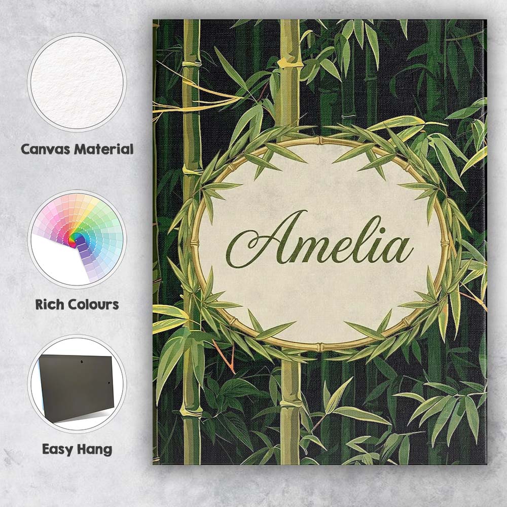 Personalised Name Dark Bamboo Forest Custom Premium Decorative Design Modern Room Accent Canvas Wall Art Print Decor Picture Ready to Hang