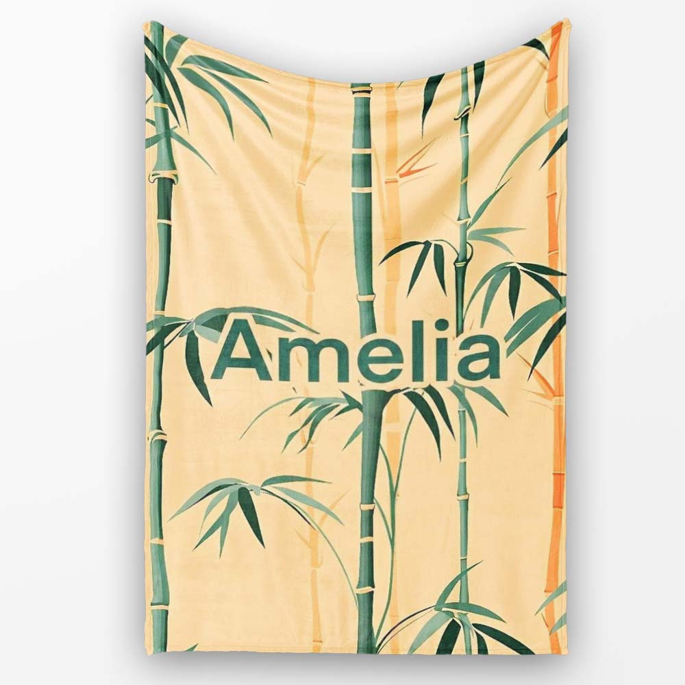Elegant Bamboo Stalks on Warm Beige Background Asian Botanical  Personalised Custom Name Super Soft Fleece Blanket Bed Sofa Throw