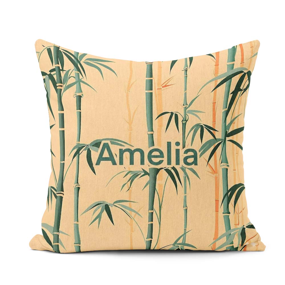 Custom Name Elegant Bamboo Stalks on Warm Beige Background Asian Square Filled Cushion Throw Pillow Sofa Bed Home Decor Zip Washable UK Made