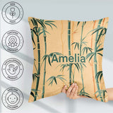 Custom Name Elegant Bamboo Stalks on Warm Beige Background Asian Square Filled Cushion Throw Pillow Sofa Bed Home Decor Zip Washable UK Made