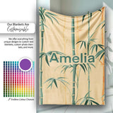 Elegant Bamboo Stalks on Warm Beige Background Asian Botanical  Personalised Custom Name Super Soft Fleece Blanket Bed Sofa Throw