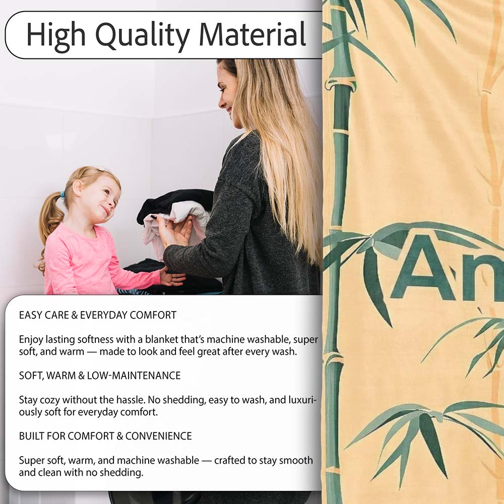 Elegant Bamboo Stalks on Warm Beige Background Asian Botanical  Personalised Custom Name Super Soft Fleece Blanket Bed Sofa Throw