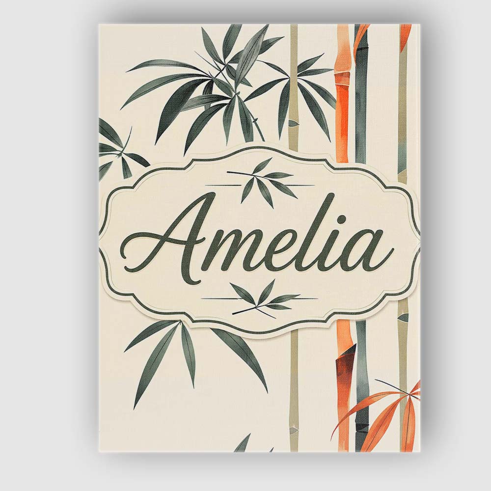 Personalised Name Artistic Bamboo Leaves Custom  Unique Gift Idea Elegant Feature Canvas Wall Art Print Decor Picture Ready to Hang