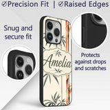 Artistic Bamboo Leaves and Stems Printed Design Custom Name Protective Phone Case Mobile Cover Durable Everyday Smartphone Shock Resistant