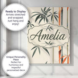 Personalised Name Artistic Bamboo Leaves Custom  Unique Gift Idea Elegant Feature Canvas Wall Art Print Decor Picture Ready to Hang