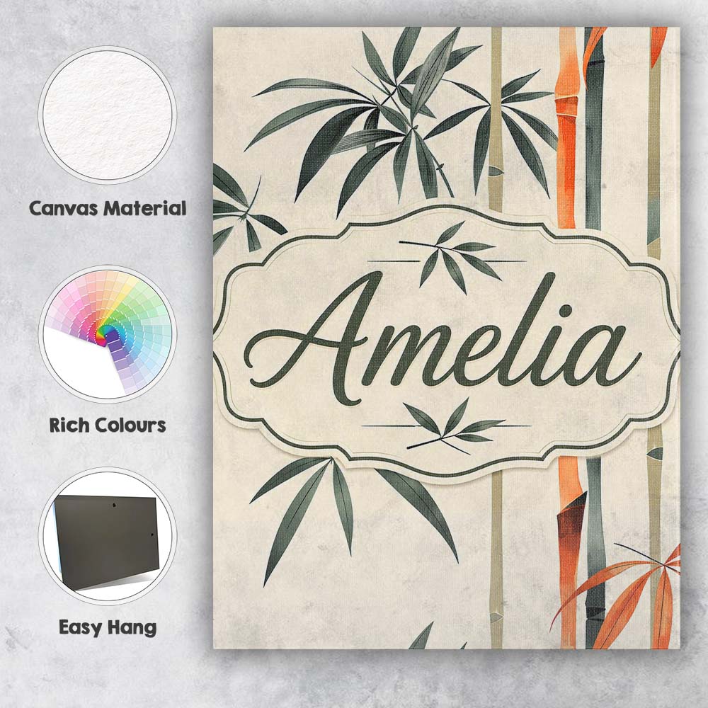 Personalised Name Artistic Bamboo Leaves Custom  Unique Gift Idea Elegant Feature Canvas Wall Art Print Decor Picture Ready to Hang