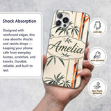 Artistic Bamboo Leaves and Stems Printed Design Custom Name Protective Phone Case Mobile Cover Durable Everyday Smartphone Shock Resistant